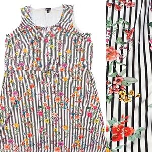 Nina Leonard Dress 3X Striped Black White Floral Sleeveless Boho Summer Stretch